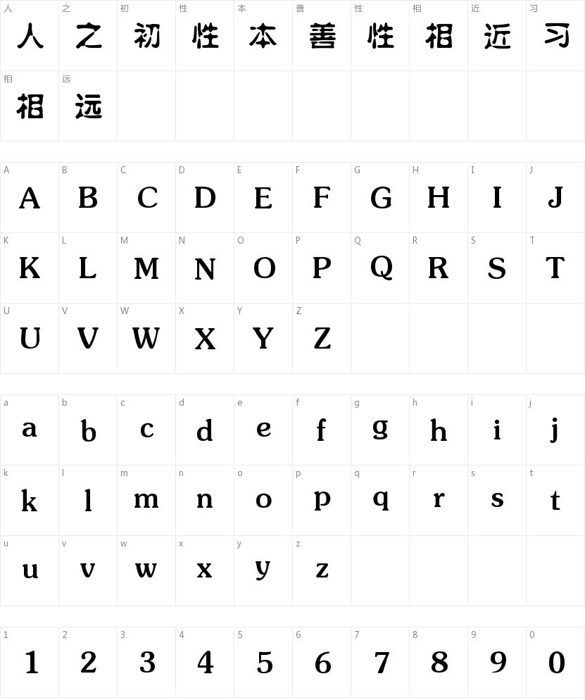 迷你简水柱字符映射图