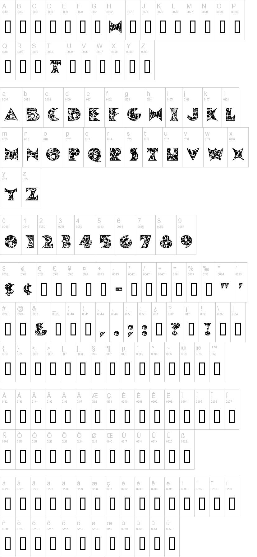 Pollock MF字符映射图