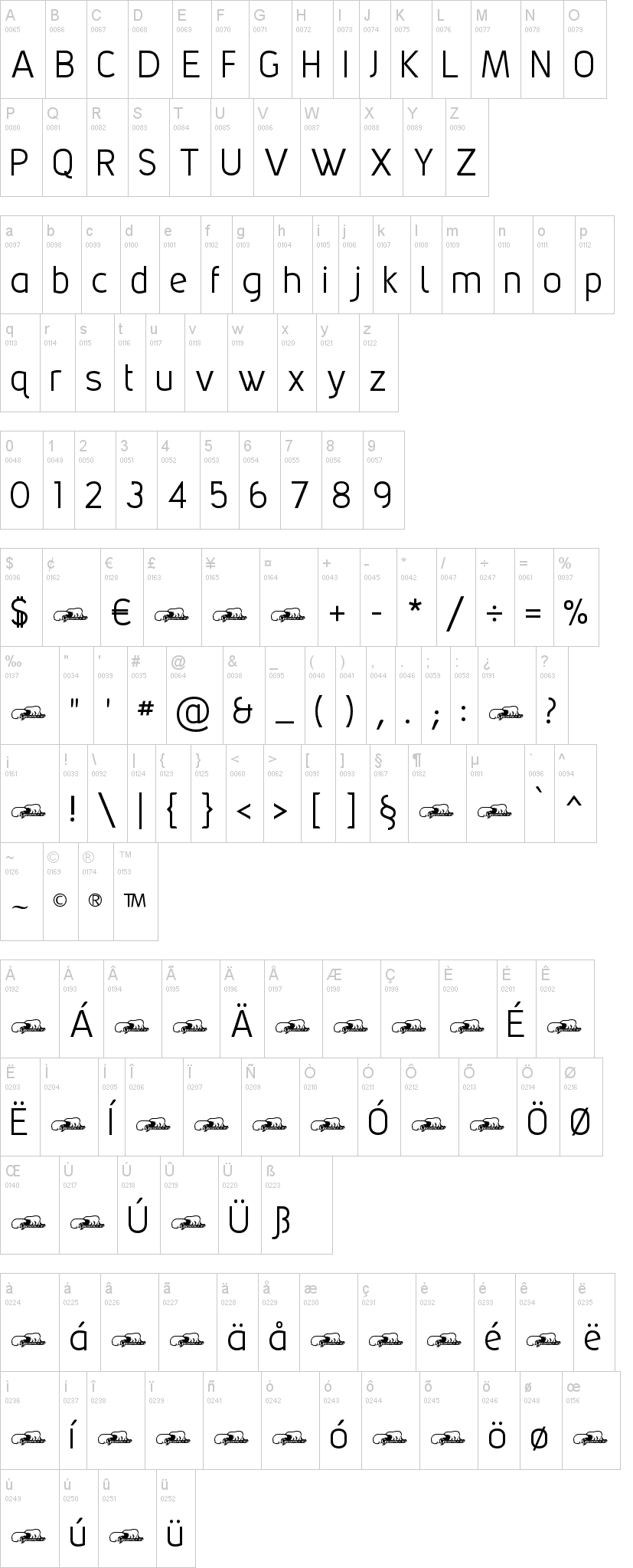 Grabstein Sans CE字符映射图