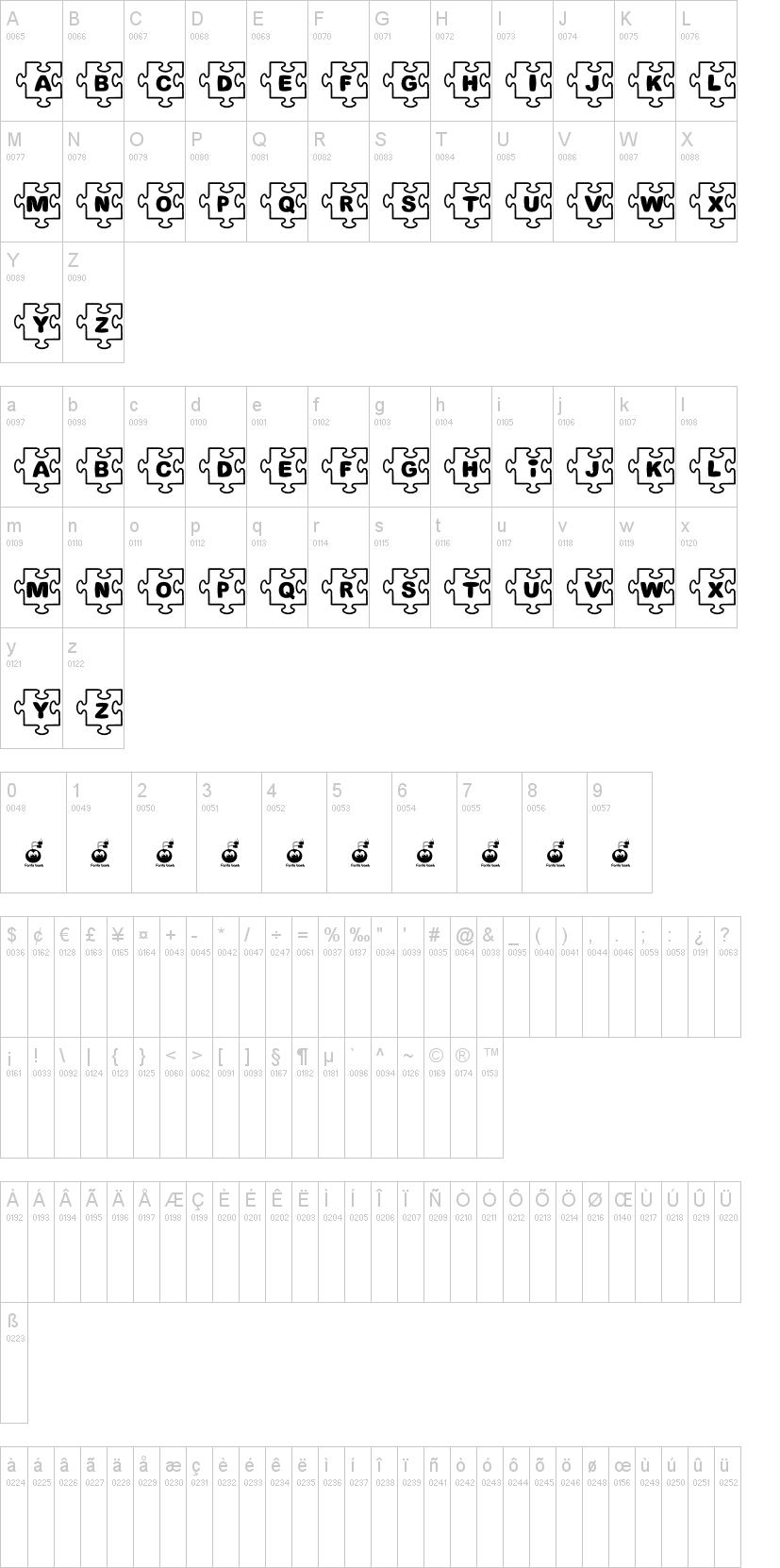 Fonts Bomb Jigsaw字符映射图