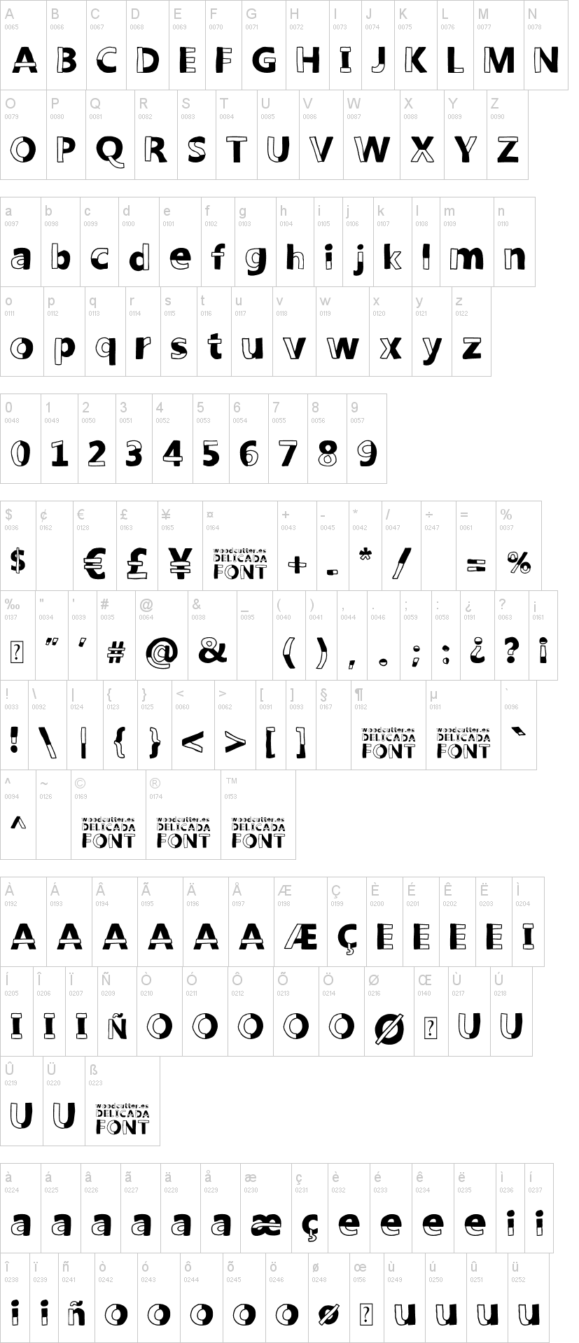 Woodcutter Delicada字符映射图