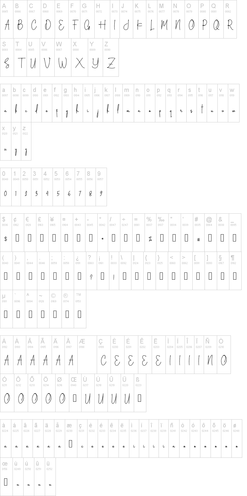 Silverstain Signature字符映射图
