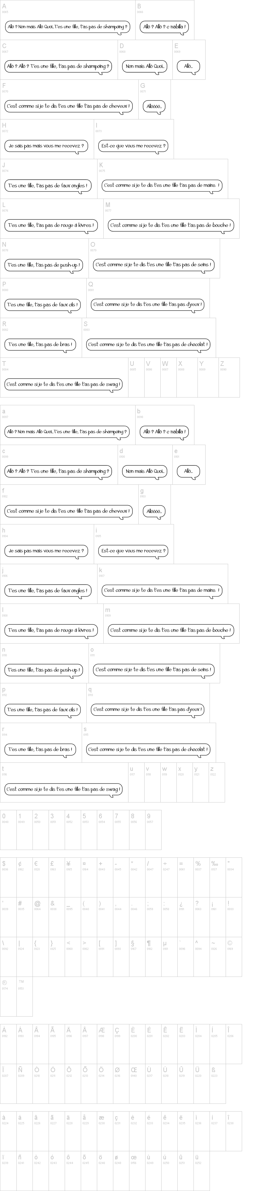 Allo t'as pas de shampoing字符映射图