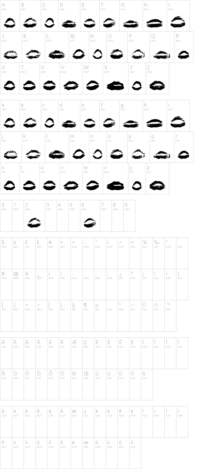 26 More Kisses字符映射图