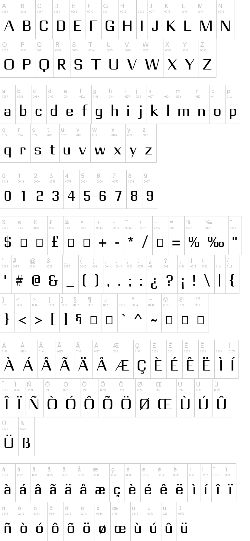 Camelot字符映射图