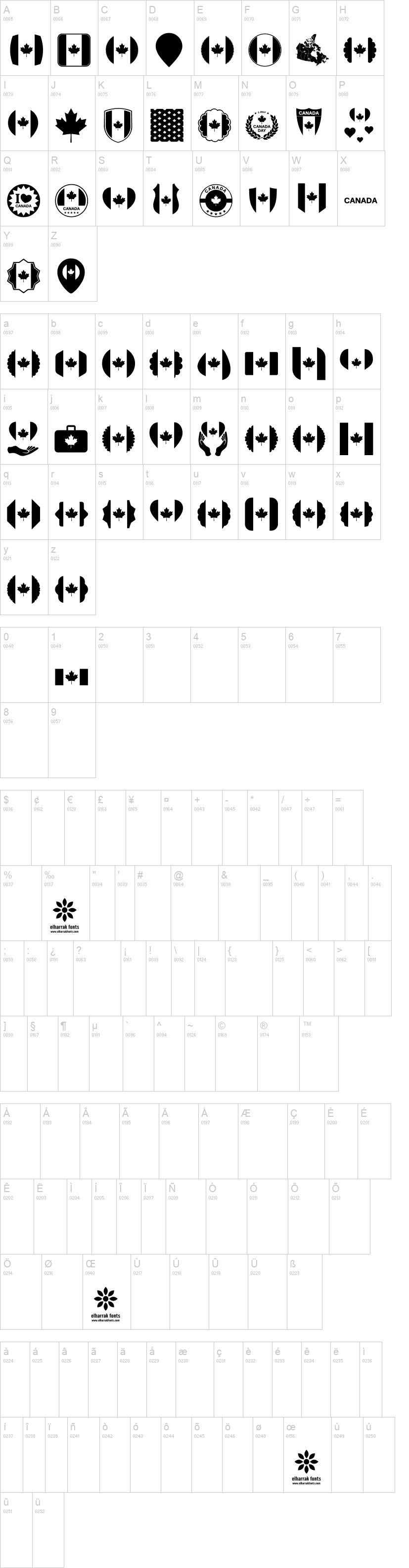Font Canada Color字符映射图