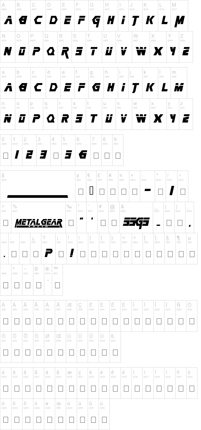 Metal Gear Solid字符映射图