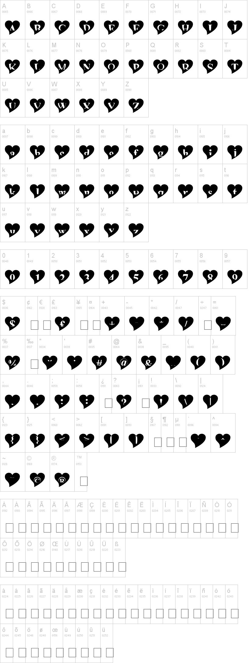 Mashy Valentine字符映射图
