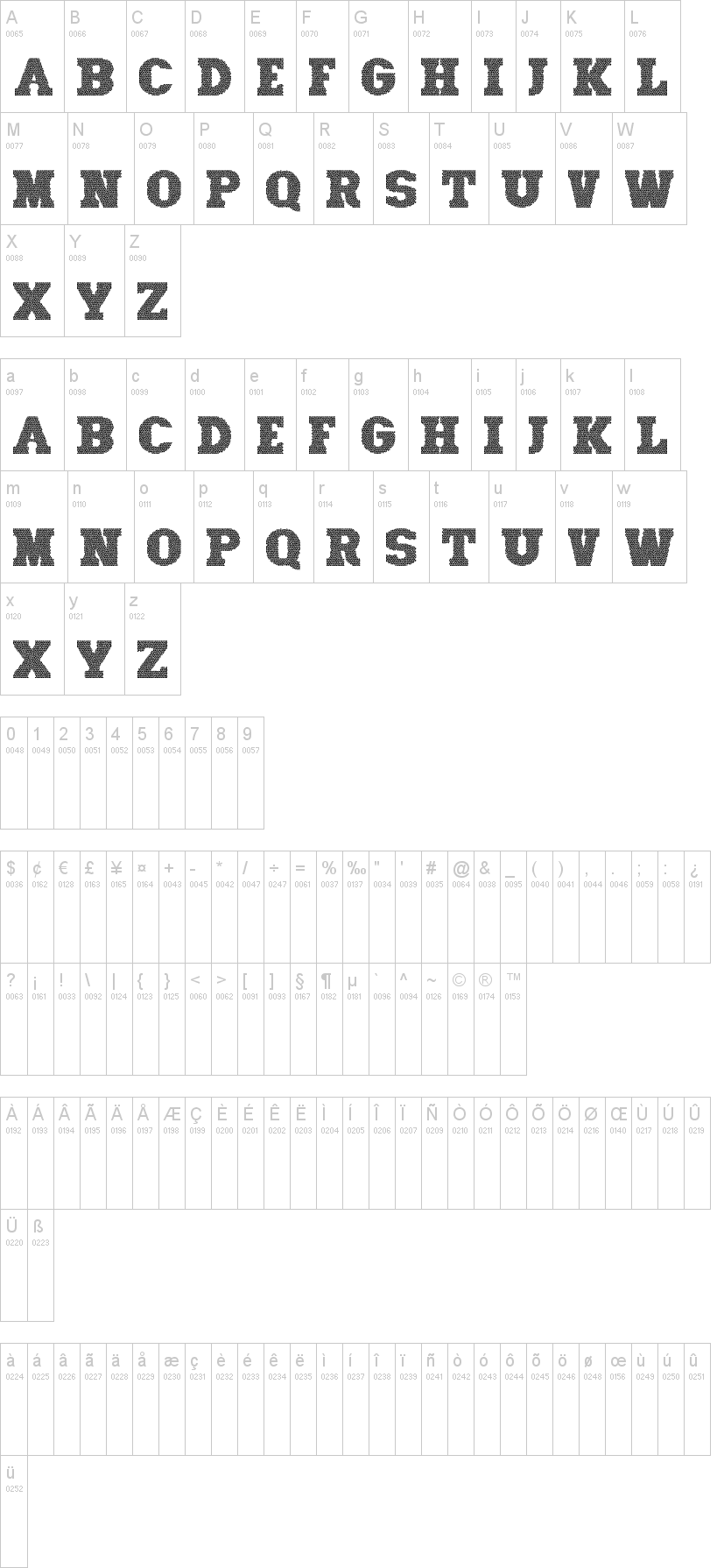 Old Mosaic Caps字符映射图