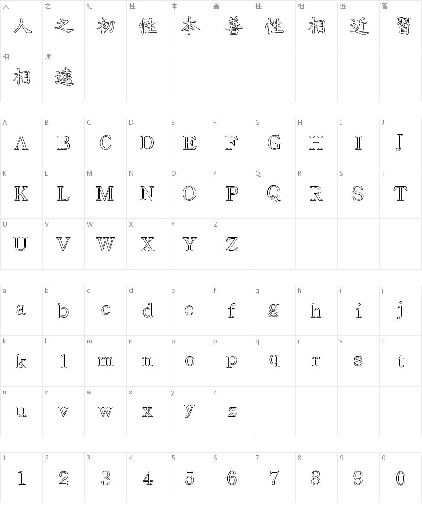 王汉宗标楷体一空心字符映射图