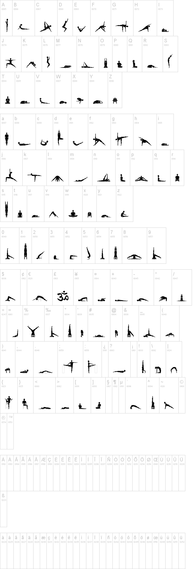 Yogafont字符映射图