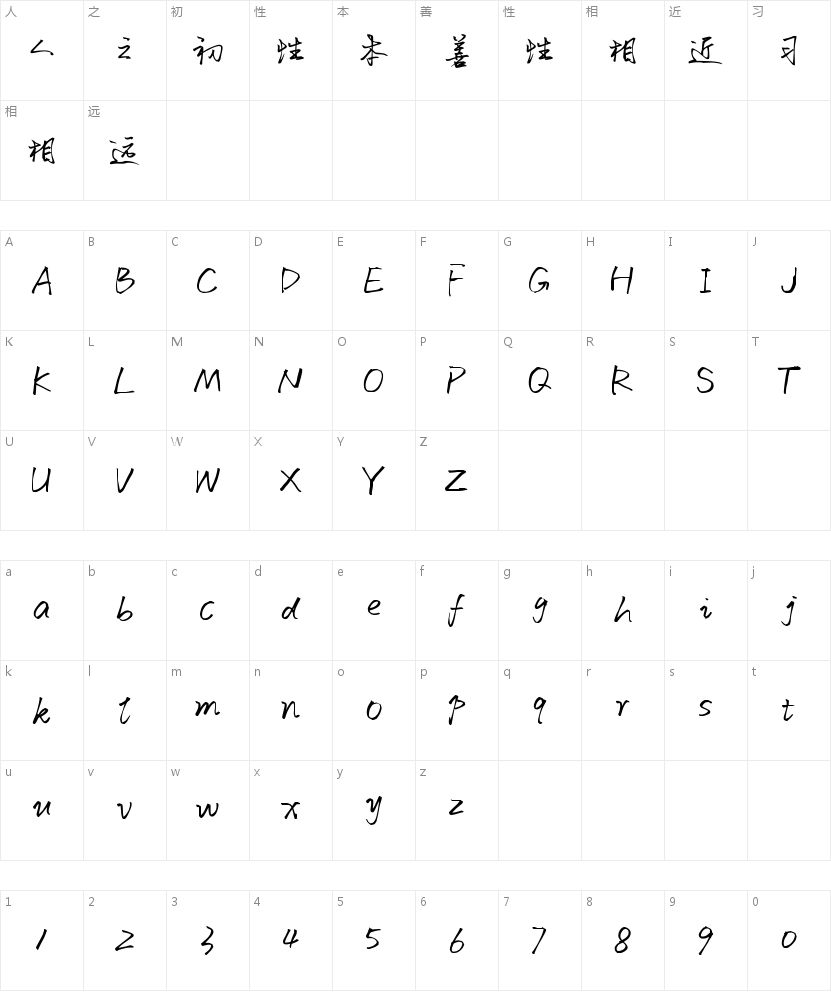 瘦默陌硬笔手写体字符映射图