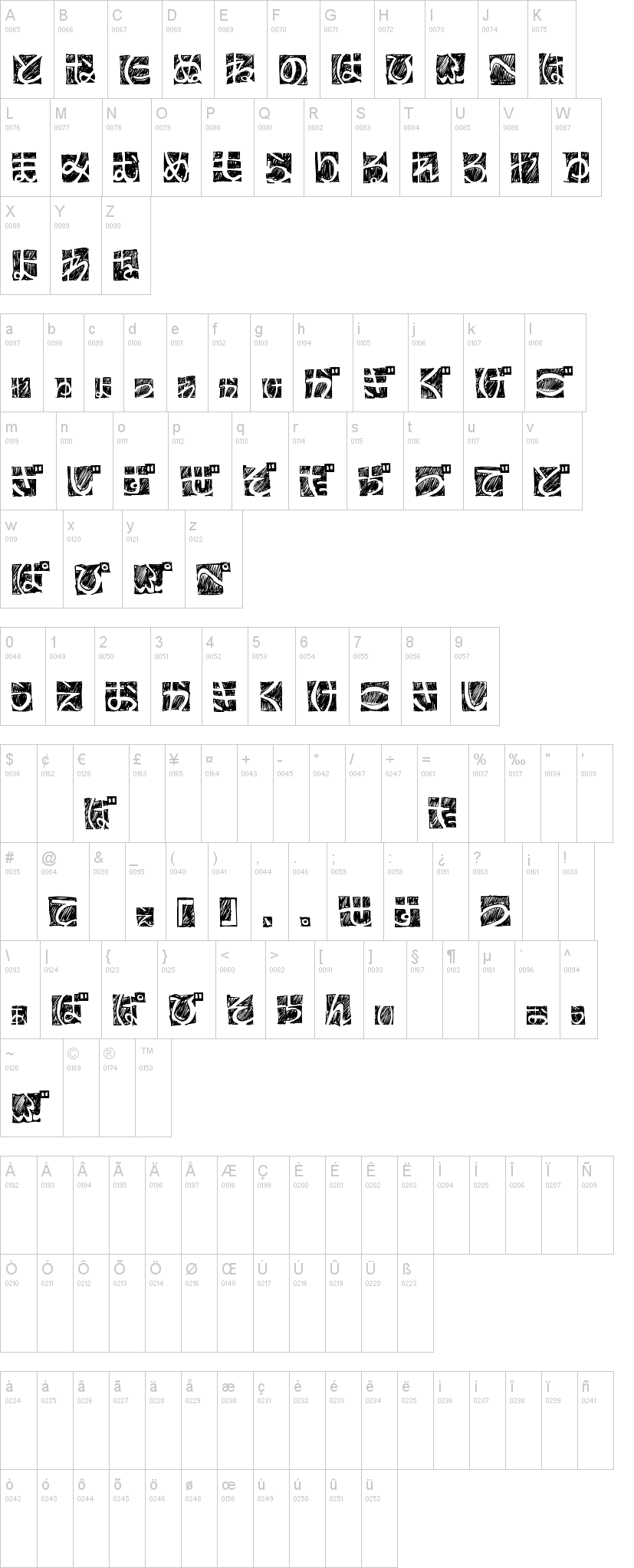 BD Hiragana Kuro字符映射图