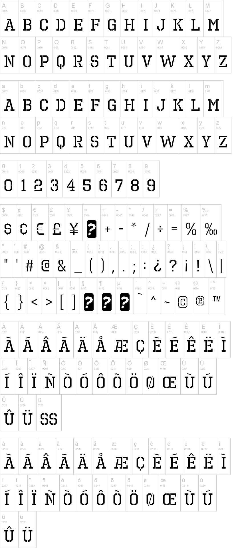 Octin Prison Free字符映射图