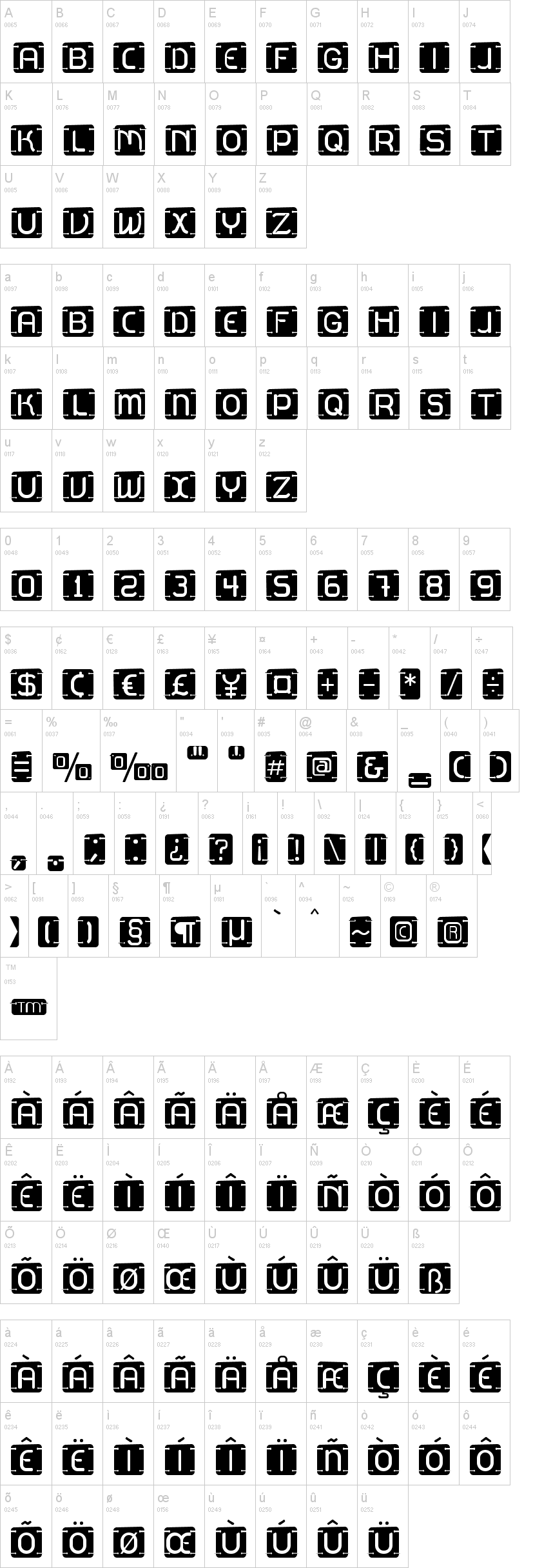 U2 Metalona字符映射图