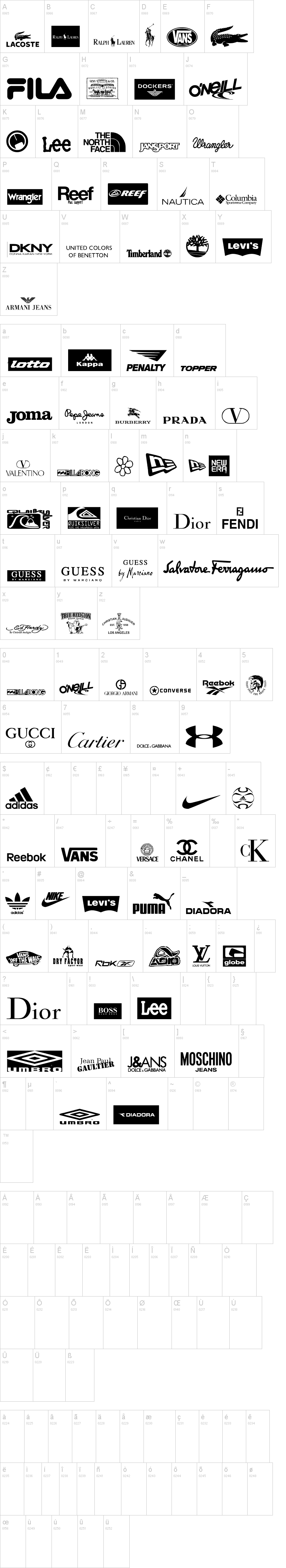 Clothing Logos TFB字符映射图