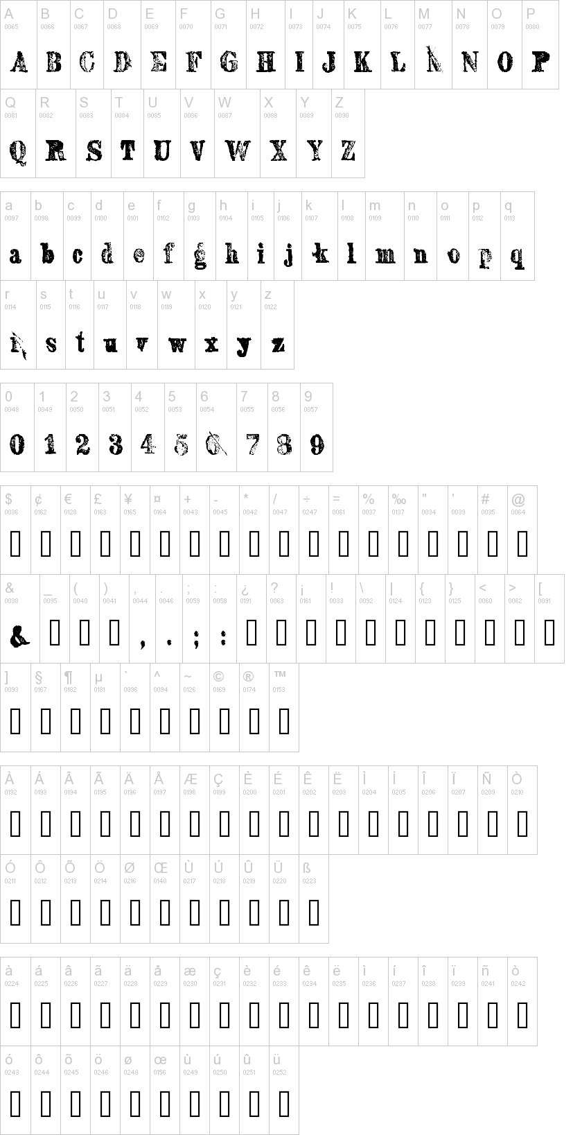 Sexton Serif字符映射图