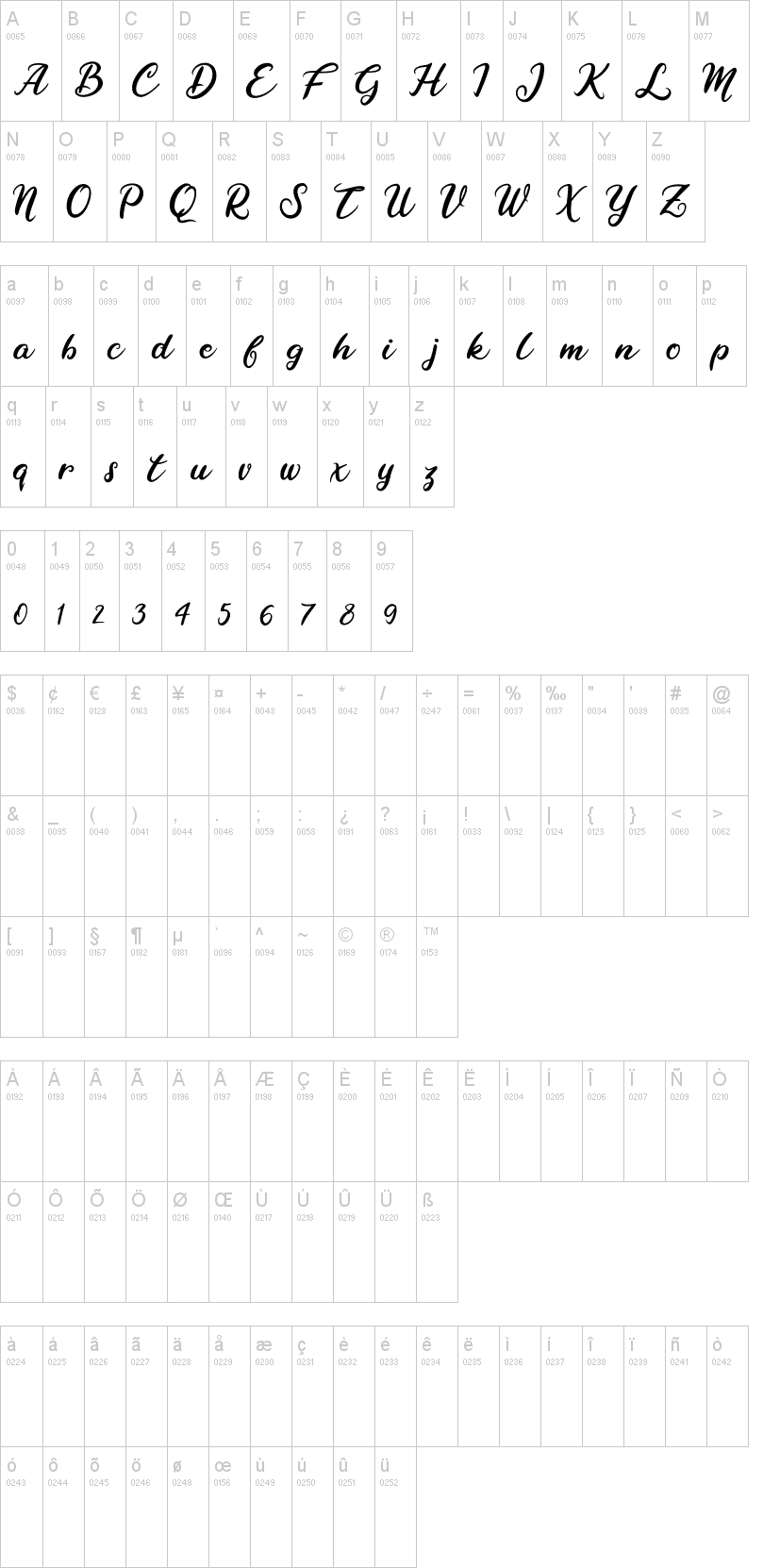 Raybent Mango字符映射图