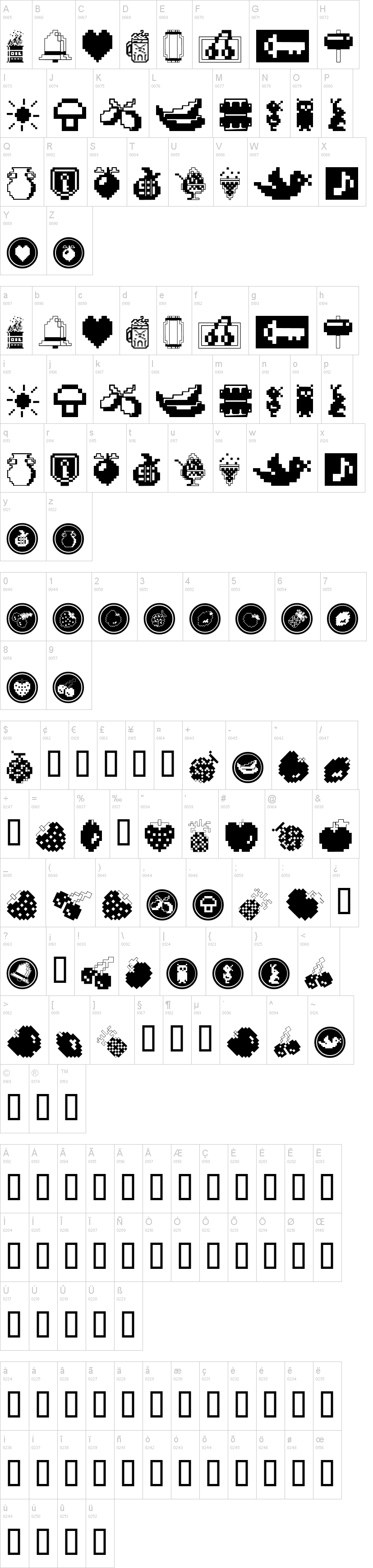 Fontalicious Thingbats字符映射图