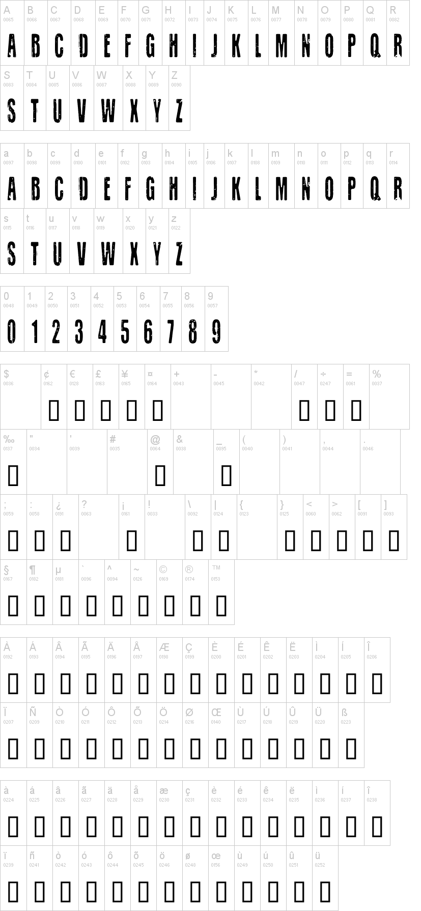 CF Old Lithography字符映射图