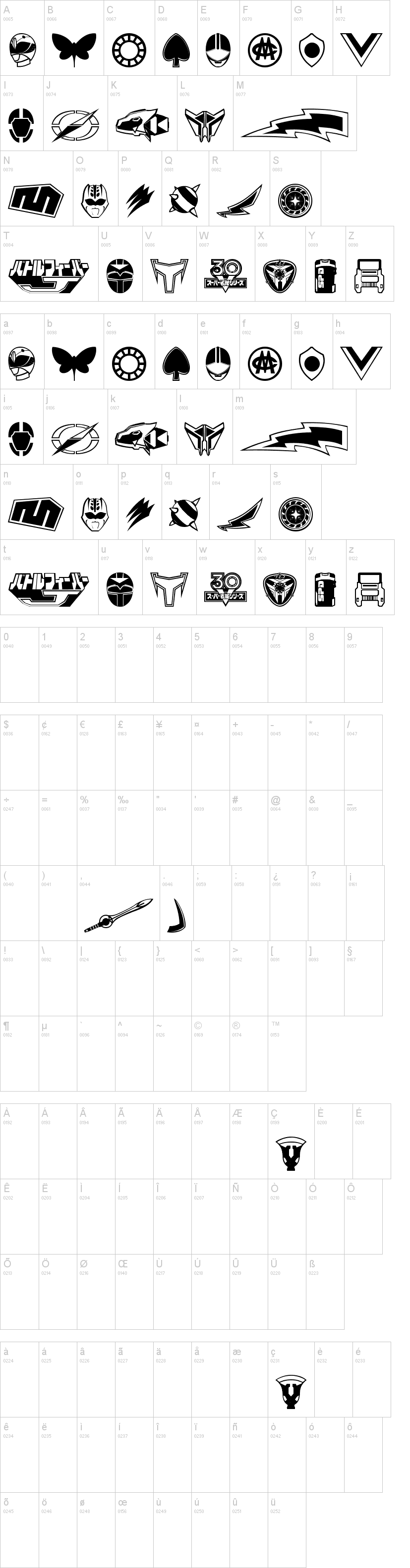 Sentai 30 Dingbats字符映射图