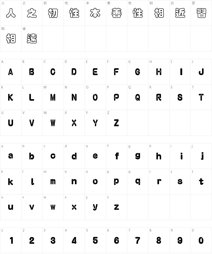 富汉通粗空叠圆体字符映射图