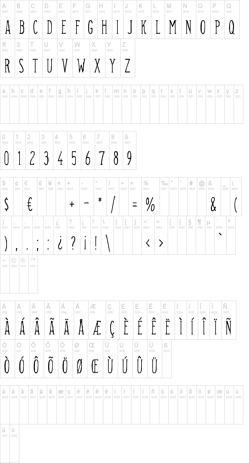 Camargue Serif字符映射图