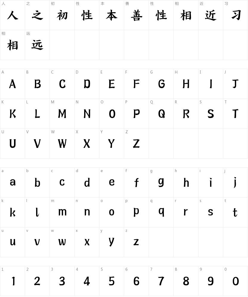 方正盛世楷书简体_大字符映射图