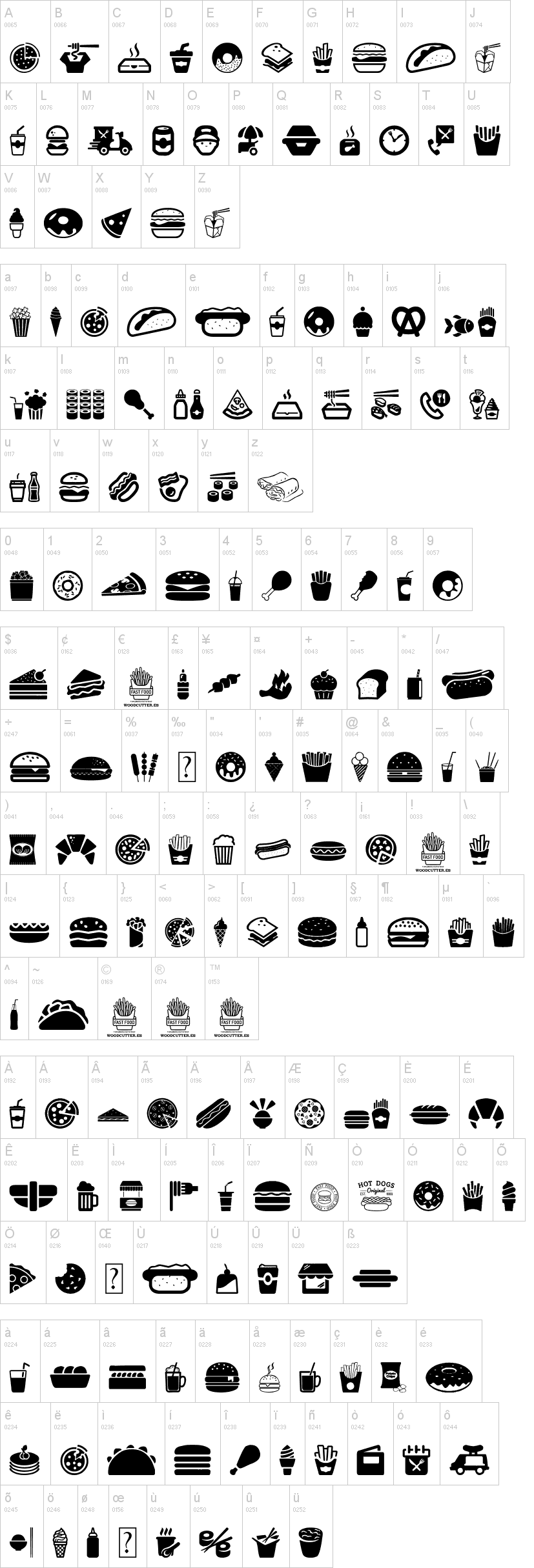 Fast Food Icons字符映射图