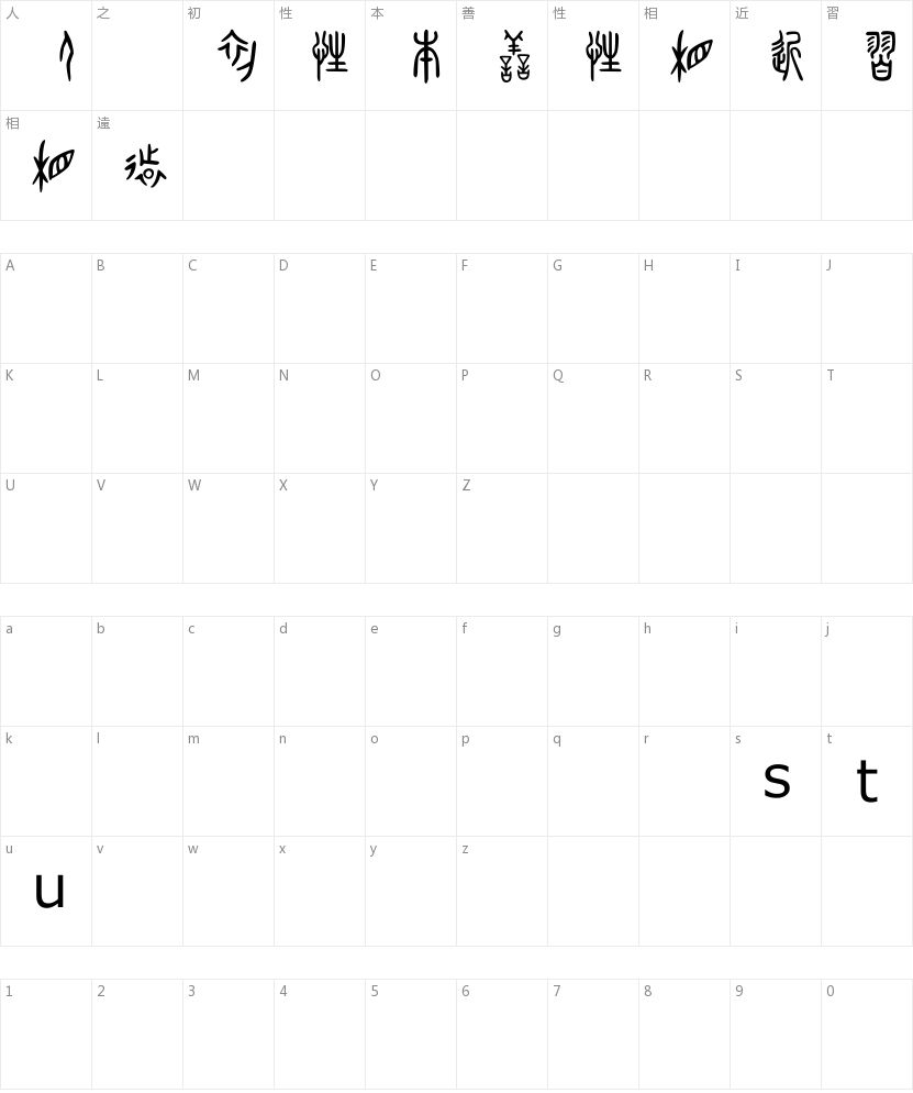 春秋tsu-教育漢字字符映射图
