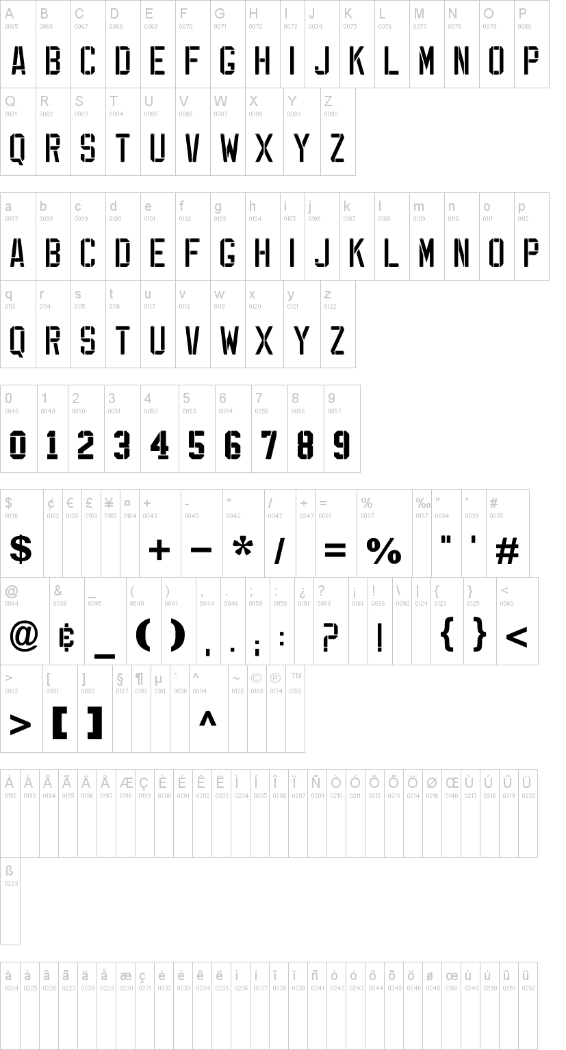 EXP Font字符映射图