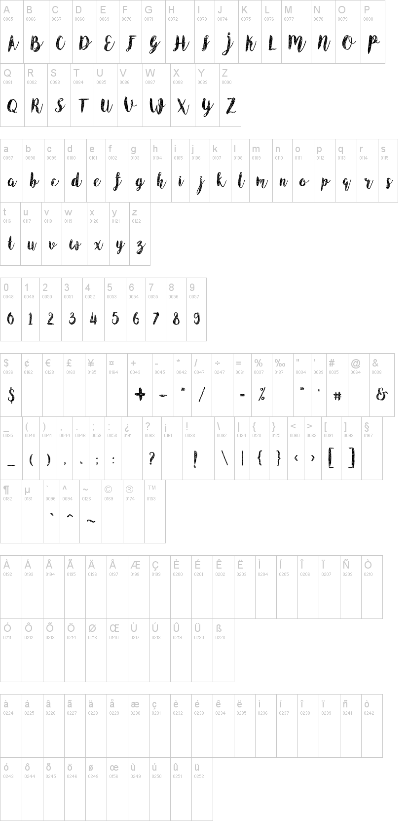 Angeline Vintage字符映射图