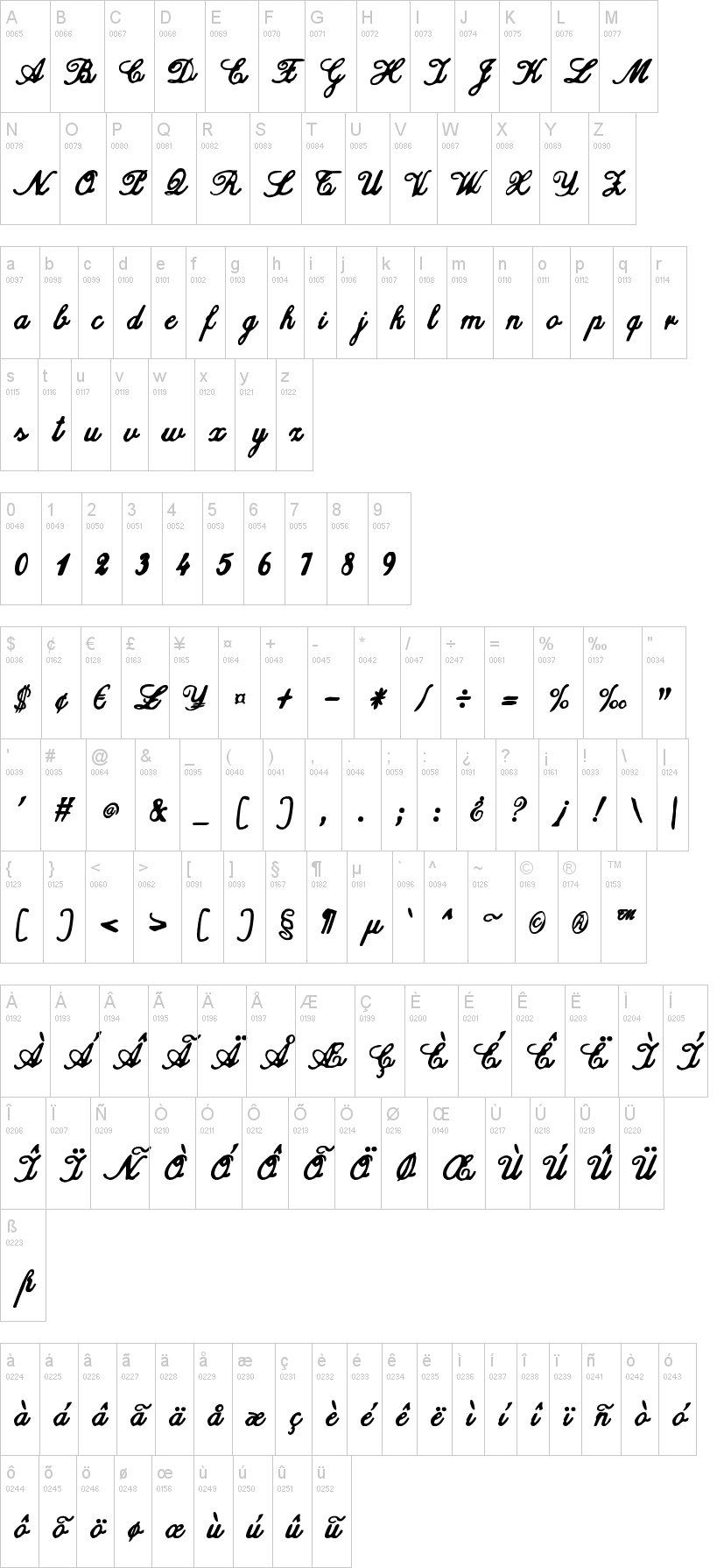 zai Calligraphy Script Handwritten字符映射图