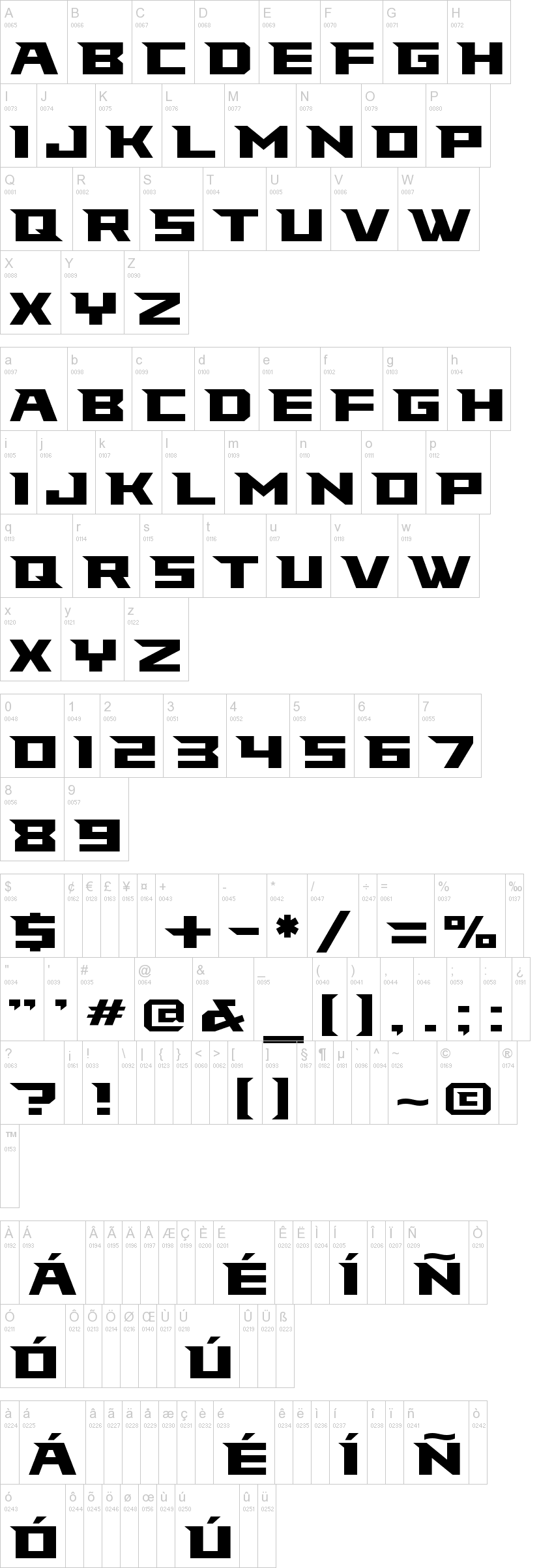 Falcons Font字符映射图