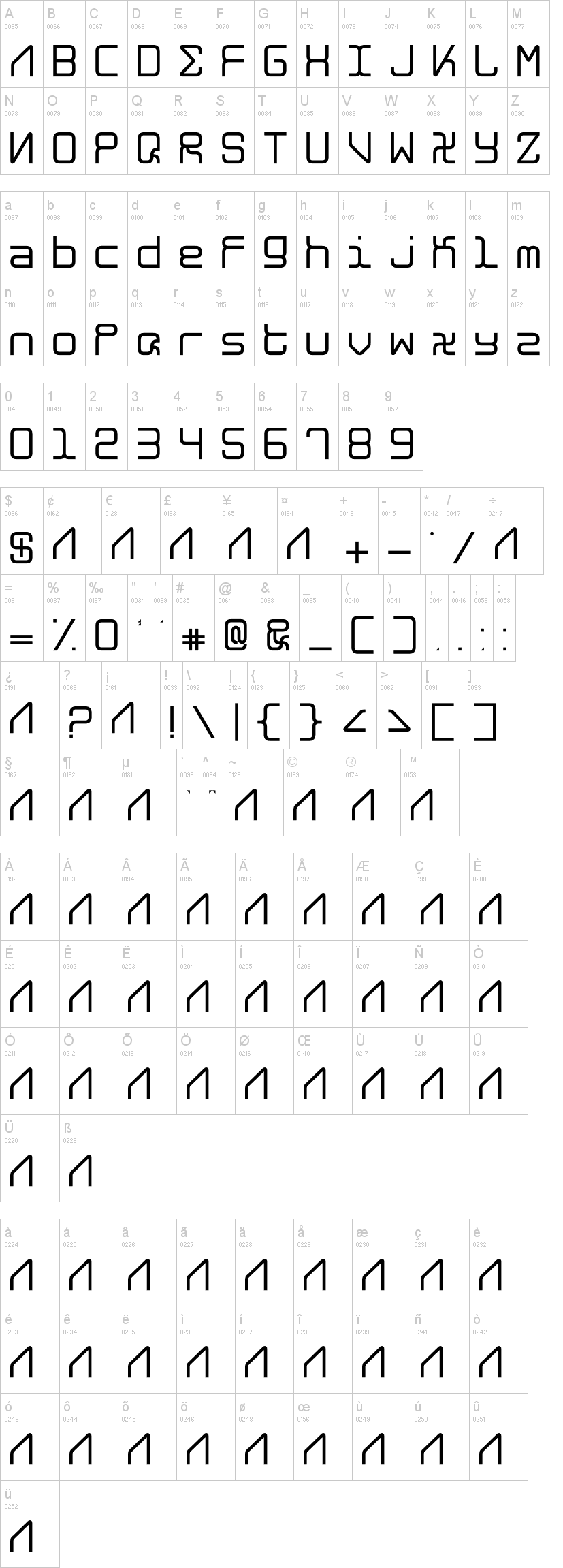Alghorie Neue字符映射图