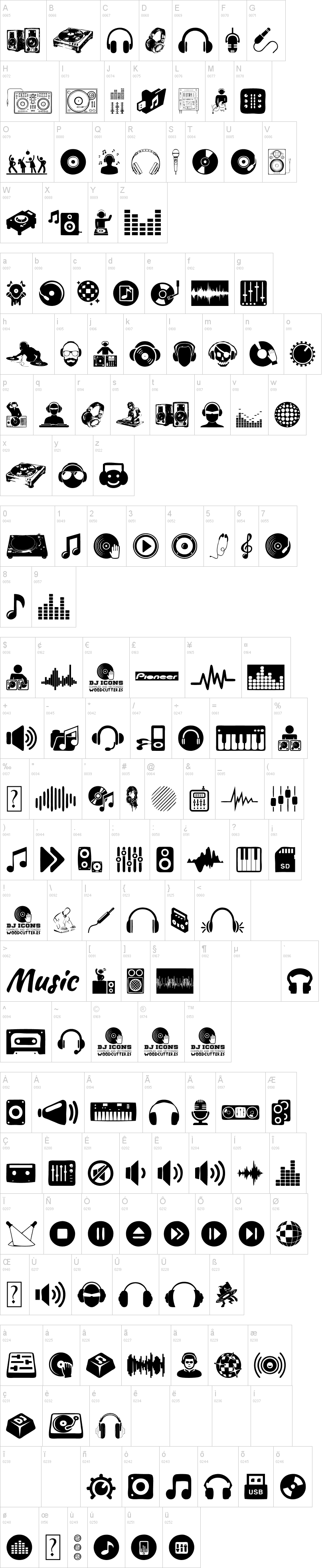 DJ Icons字符映射图