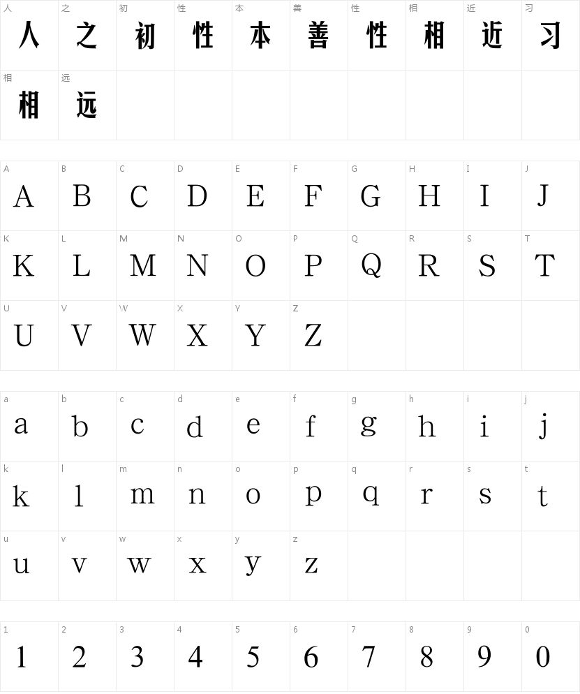 汉鼎简长黑美字符映射图