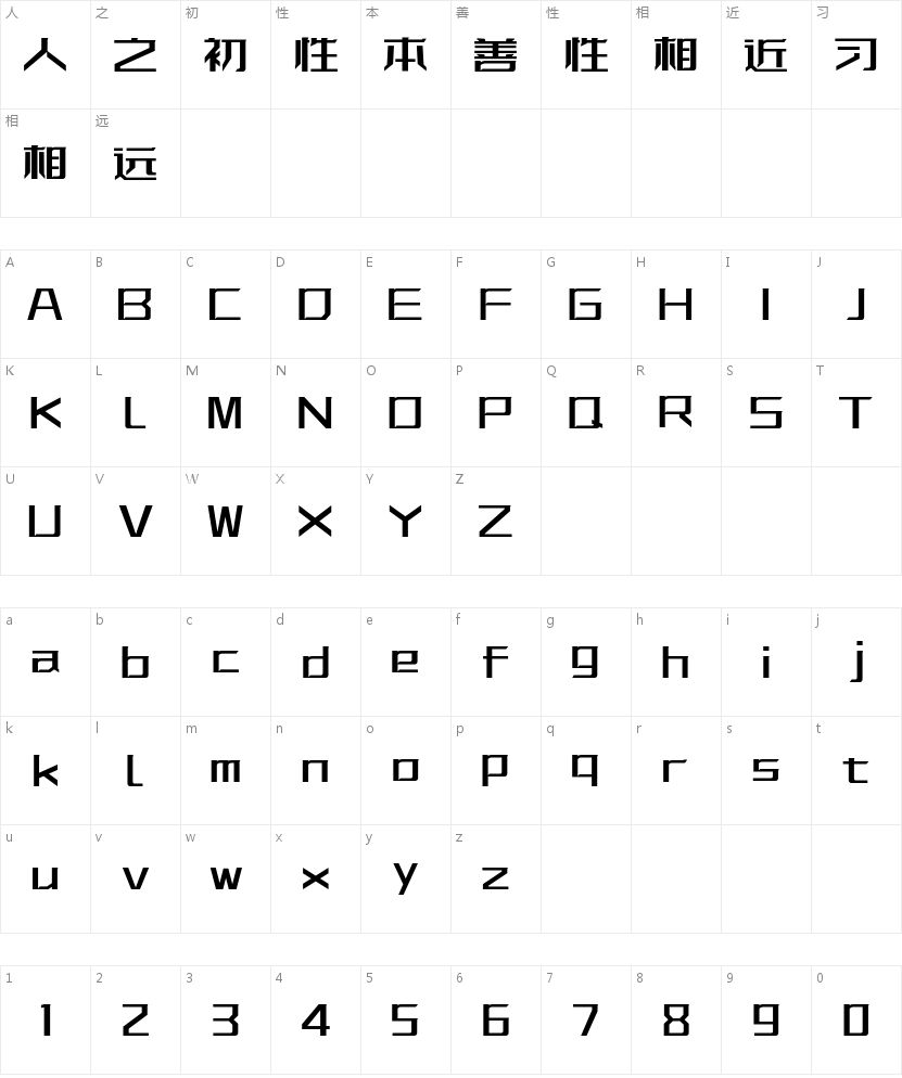 字体传奇特战体字符映射图