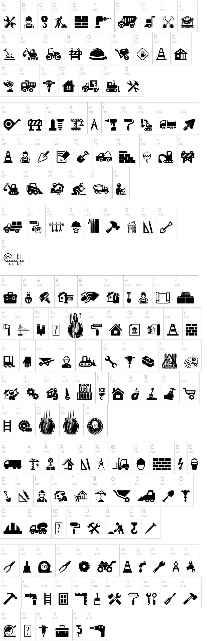 Construction Icons字符映射图
