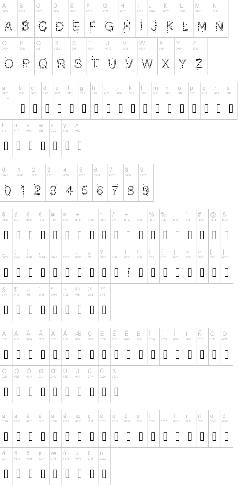 PW Christmas Stars字符映射图