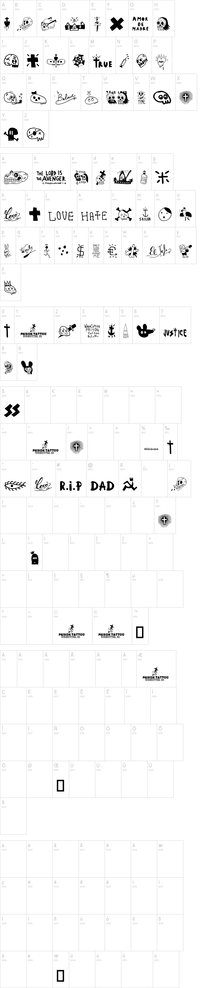 Woodcutter Prison Tattoo字符映射图