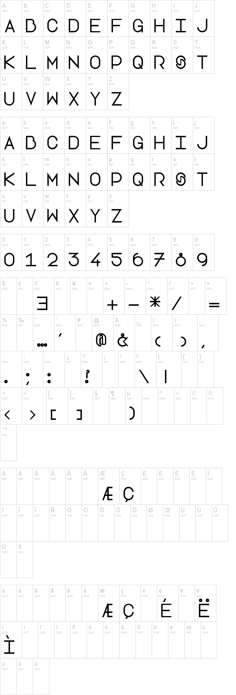 Lotte Paperfang字符映射图