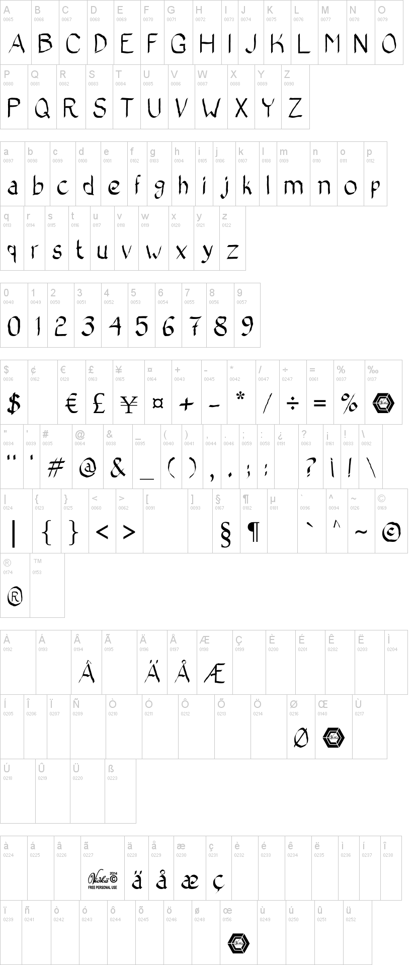 Bad Calligraphic 2字符映射图