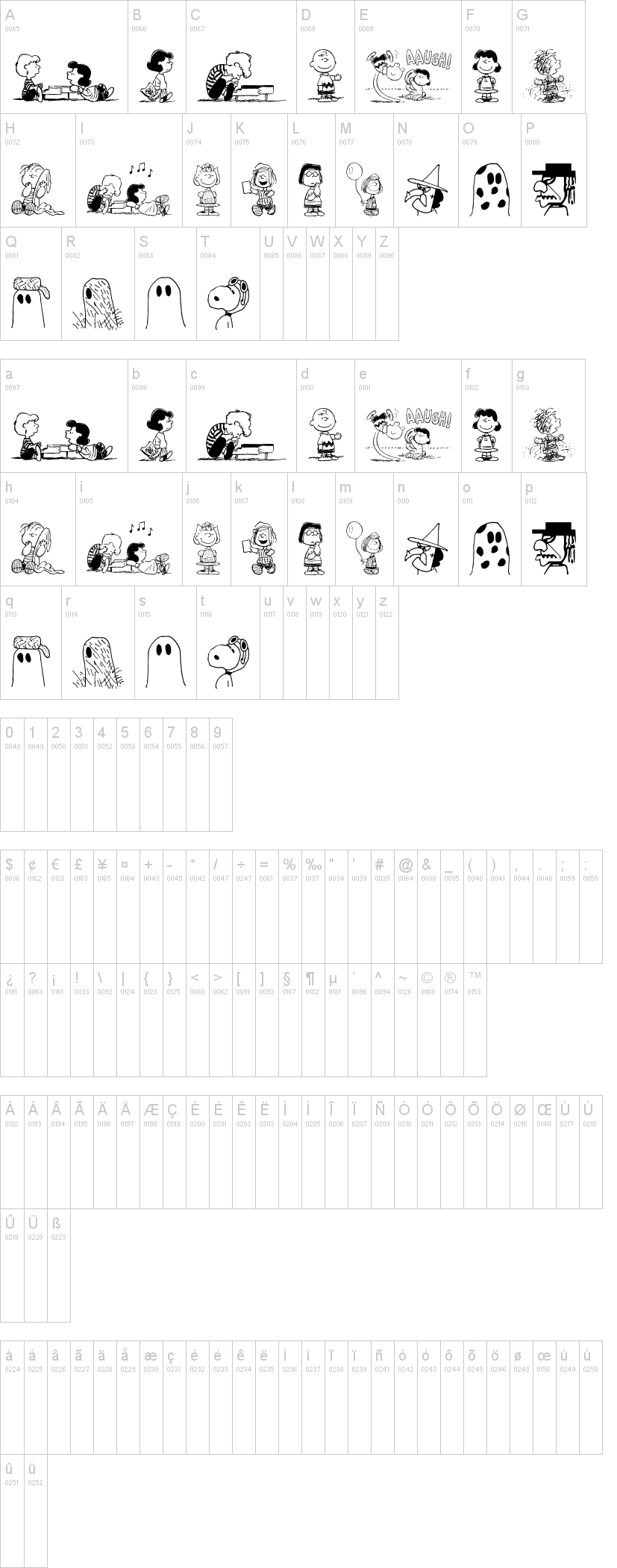 Peanuts Gang Dings字符映射图