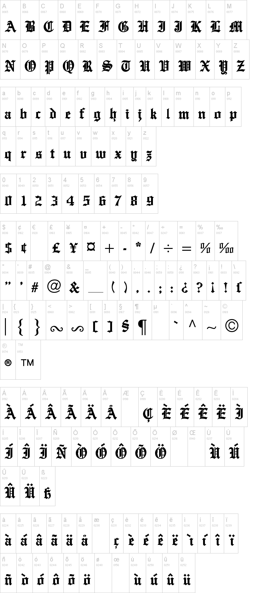 English Towne字符映射图