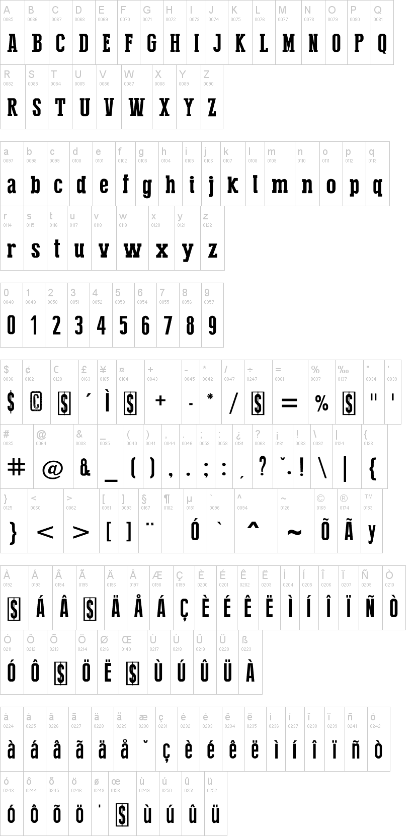 Press Serif Cool字符映射图