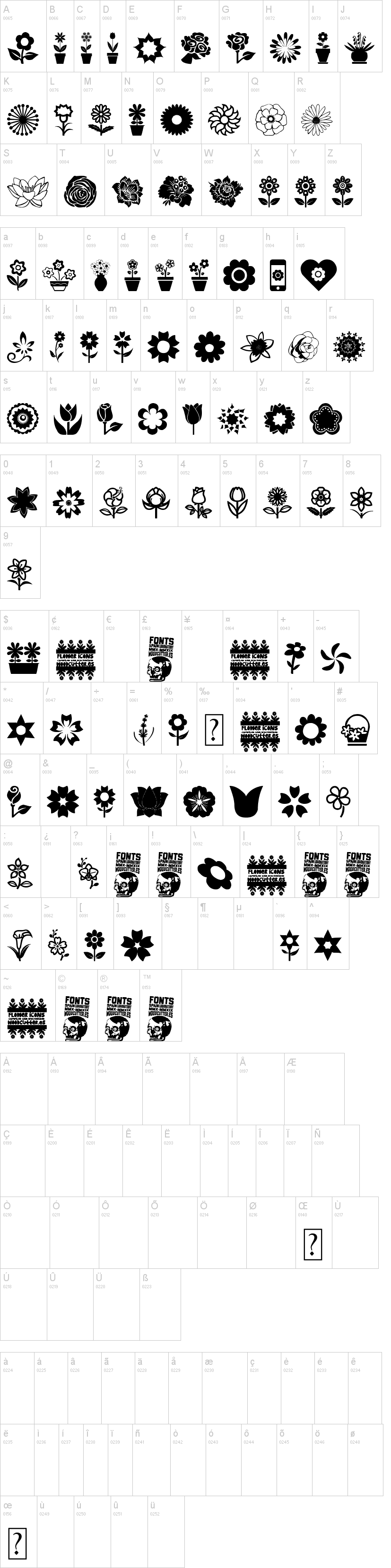 Flower Icons字符映射图