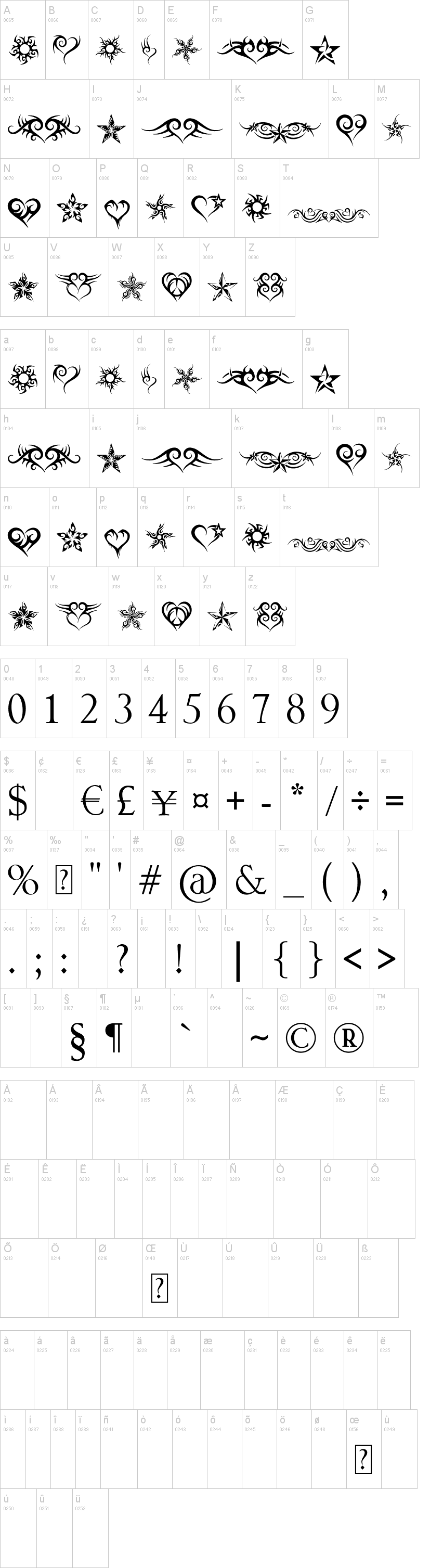 Hearts and Stars字符映射图