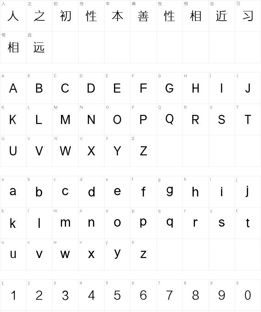 三极素纤简体字符映射图