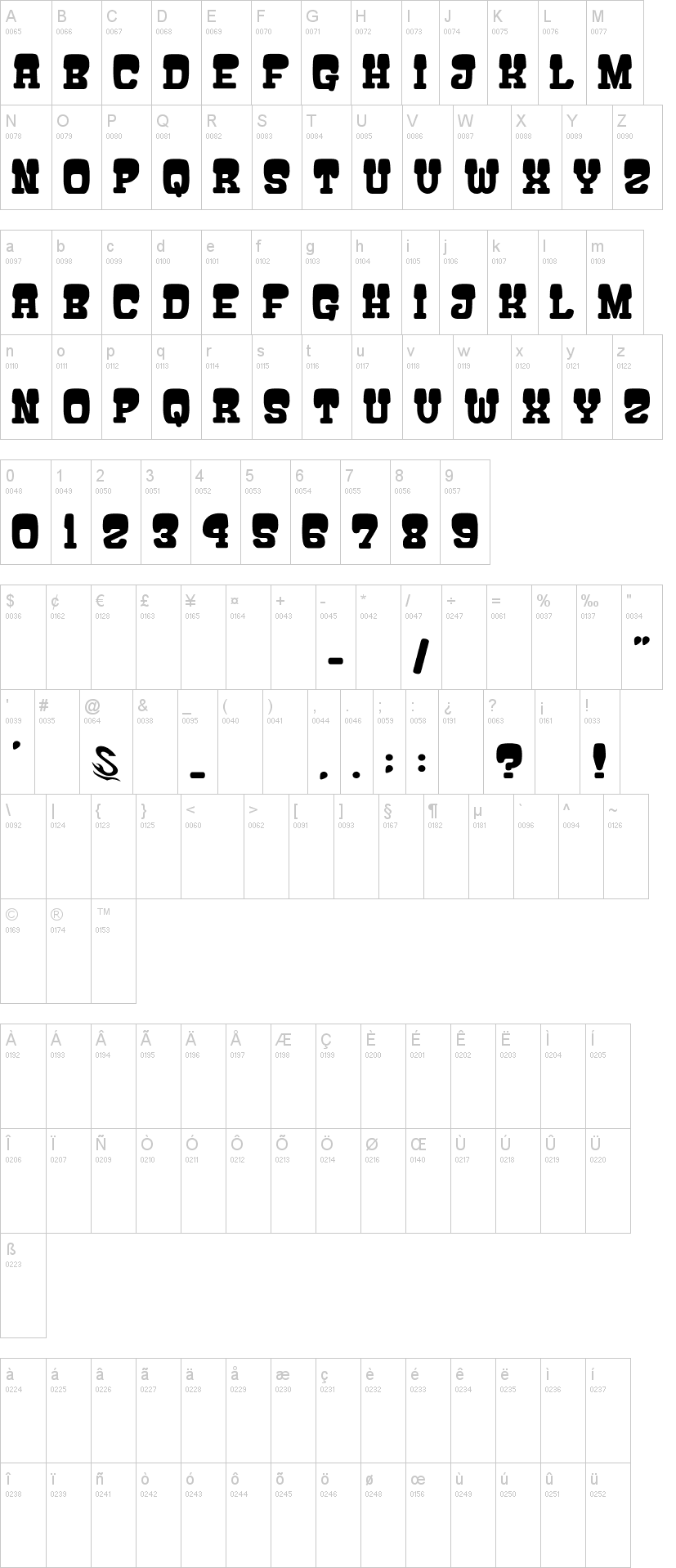 Atama Serif G字符映射图